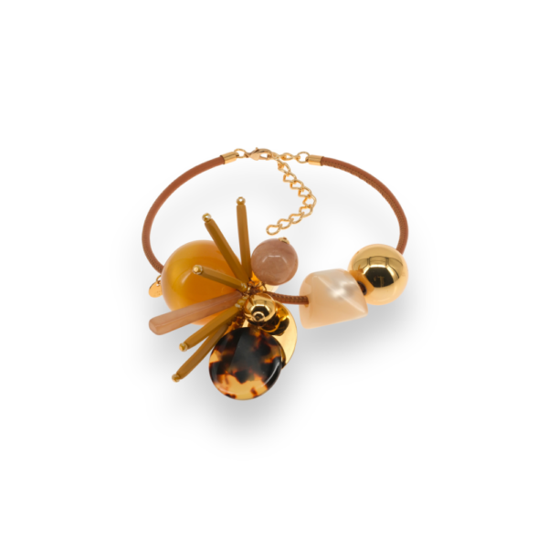 Collana Donna Antura Con Elementi In Resina E Pelle Arancione