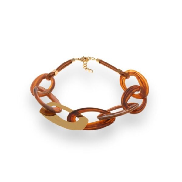 Collana Donna Antura In Resina Marrone E Pelle Con Ottone Dorato