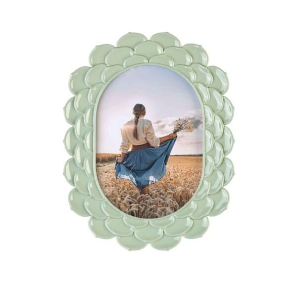 Cornice Portafoto Ovale L'Oca Nera In Resina Verde E Dettagli Floreali