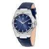 Orologio Uomo Solo Tempo Maserati In Acciaio Silver E Pelle Blu Velocità