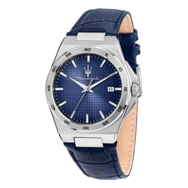 Orologio Uomo Solo Tempo Maserati In Acciaio Silver E Pelle Blu Velocità