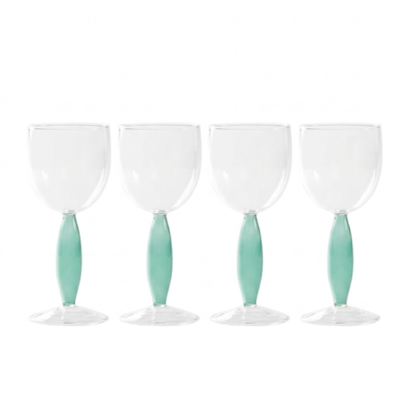 Set 4 Calici Vino Rosso Zafferano Dorico In Vetro Trasparente E Verde