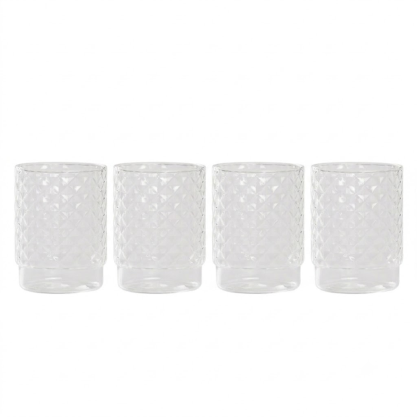 Set 4 Tumbler Isolano Impilabile Zafferano In Vetro Traparente Borosilicato