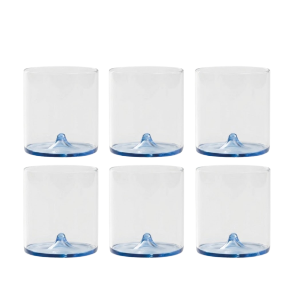 Set 6 Bicchieri Discobolo Zafferano In Vetro Trasparente Borosilicato E Blu