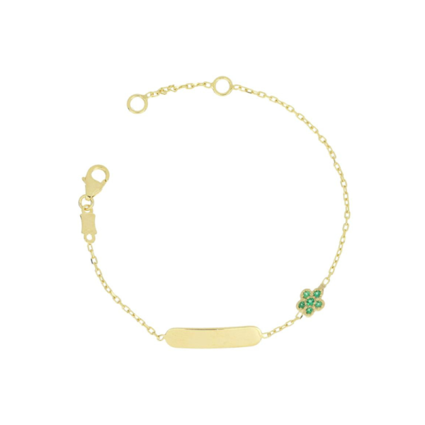 Bracciale Baby Igold In Oro Giallo 9 Kt Con Quadrifoglio E Zirconi Verdi