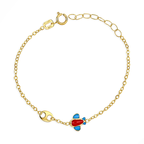 Bracciale Bambino Igold In Oro Giallo 9 Kt Con Aeroplanino Colorato