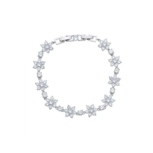Bracciale Donna Ottaviani In Bronzo Rodiato Con Cristalli Bianchi A Fiore