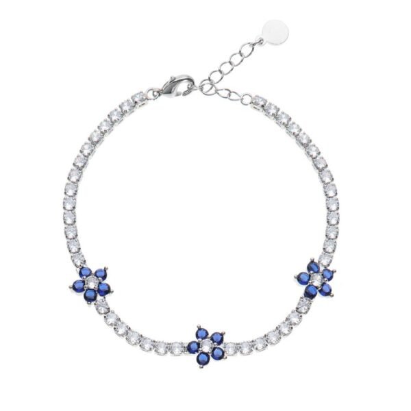 Bracciale Donna Tennis Ottaviani In Bronzo Rodiato Con Cubic Zirconia Bianchi E Blu A Fiore