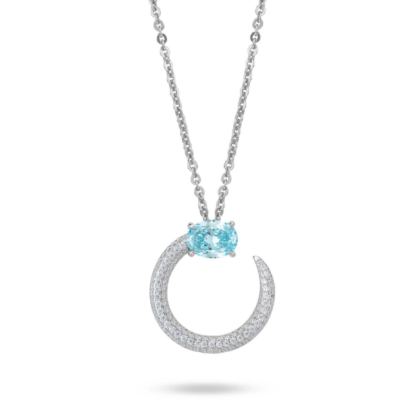 Collana Donna Bottega Boccadamo In Argento 925 Con Pendente Circolare E Cristalli Bianchi E Acquamarina 3 - Verre Gioielli Collana Donna Bottega Boccadamo In Argento 925 Con Pendente Circolare E Cristalli Bianchi E Acquamarina