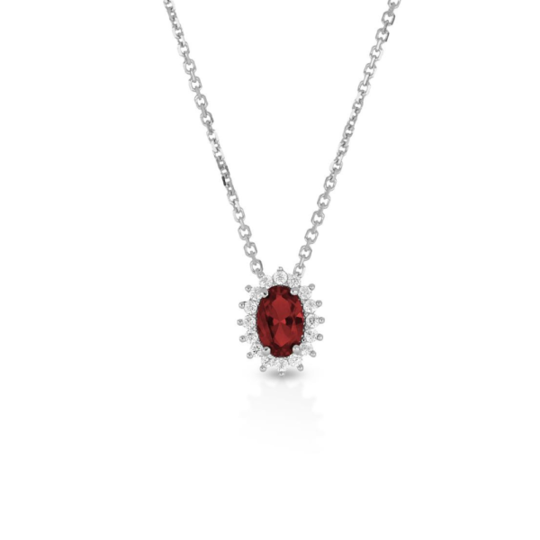 Collana Donna Igold In Oro Bianco 9 Kt Con Zirconi Bianchi E Rosso Ovale