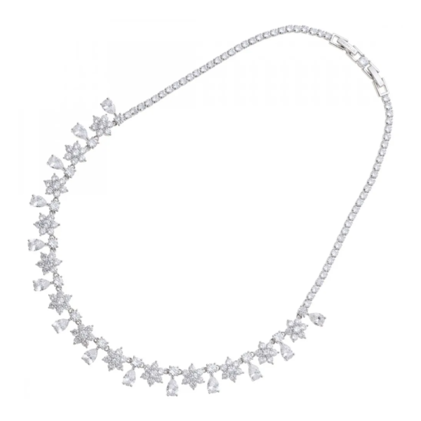 Collana Donna Ottaviani In Bronzo Rodiato Con Cristalli Bianchi A Fiore