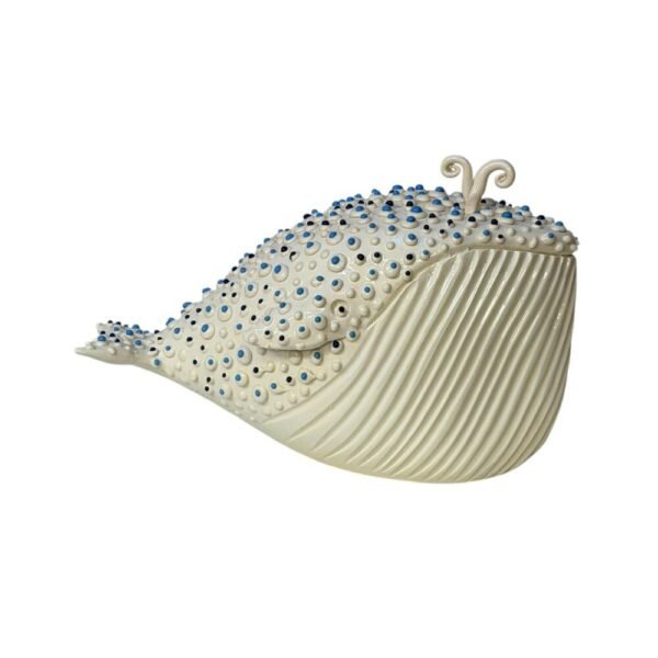 Scultura A Balena Futuro D’Arte In Ceramica Bianca E Blu