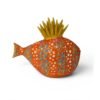 Scultura A Pesce Futuro D’Arte In Ceramica Arancione E Gialla
