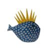 Scultura A Pesce Futuro D’Arte In Ceramica Blu E Gialla