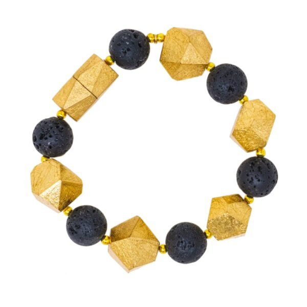 Bracciale Donna Ilardo Gioielli Con Pepite In Legno E Pietra Lavica E Foglia D'Oro