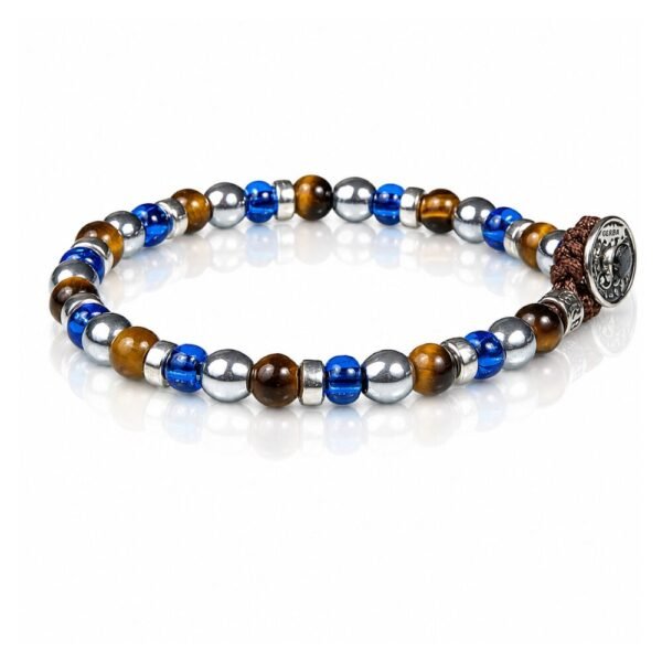 Bracciale Uomo Gerba Lab Con Argento 925 E Occhio Di Tigre Marrone E Ematite Blu