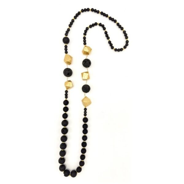 Collana Ilardo Gioielli In Legno E Pietra Lavica Con Foglia D'Oro Con Argento 925