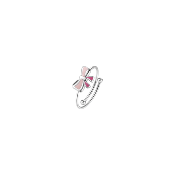 Anello Bimba Luca Barra In Acciaio Con Fiocco E Smalto Rosa