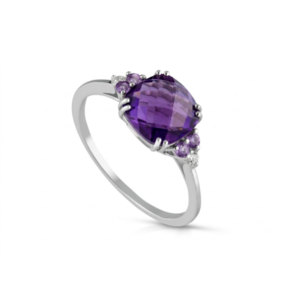Anello Donna Kioto In Oro Bianco 9 Kt Con Diamanti 0.05 Ct E Quarzo Idrotermale Viola