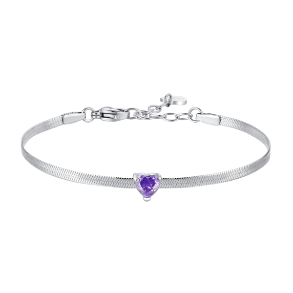 Bracciale Donna Luca Barra In Acciaio Con Cuore E Zircone Viola