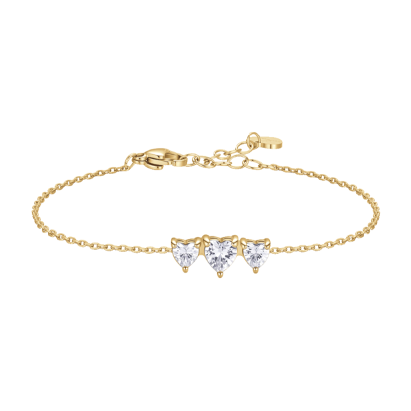 Bracciale Donna Luca Barra In Acciaio Dorato Con Cuori E Zirconi Bianchi