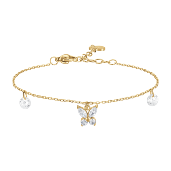 Bracciale Donna Luca Barra In Acciaio Dorato Con Farfalla E Zirconi Bianchi