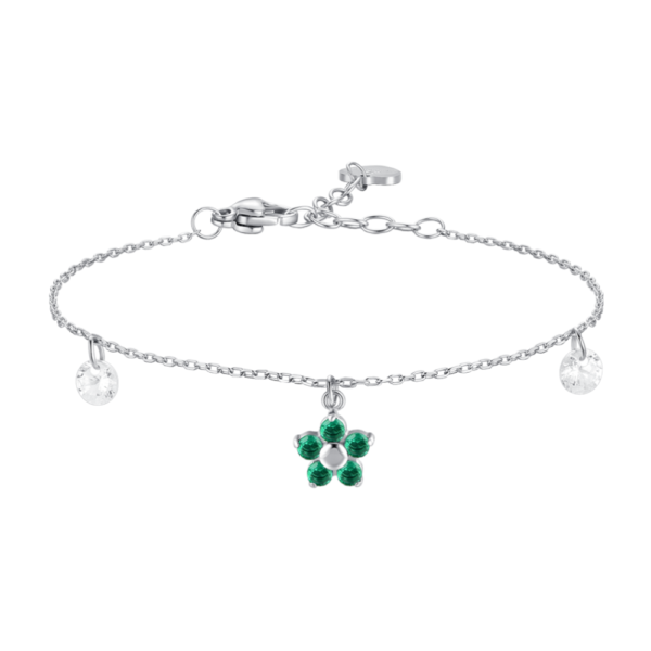Bracciale Donna Luca Barra In Acciaio Silver Con Fiore E Cristalli Verdi E Bianchi 3 - Verre Gioielli Bracciale Donna Luca Barra In Acciaio Silver Con Fiore E Cristalli Verdi E Bianchi