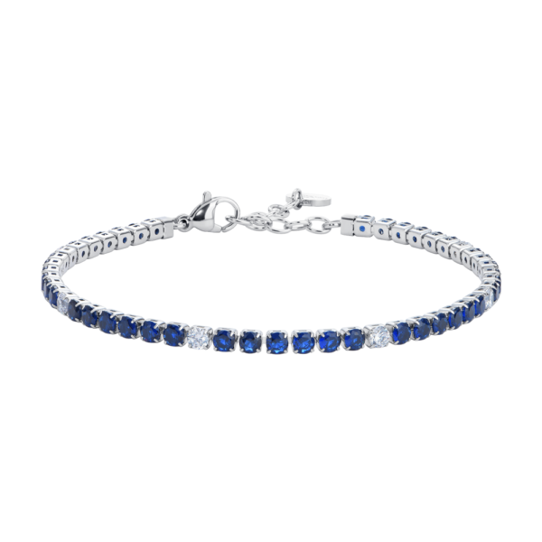 Bracciale Tennis Uomo In Acciaio Silver Con Zirconi Blu E Bianchi
