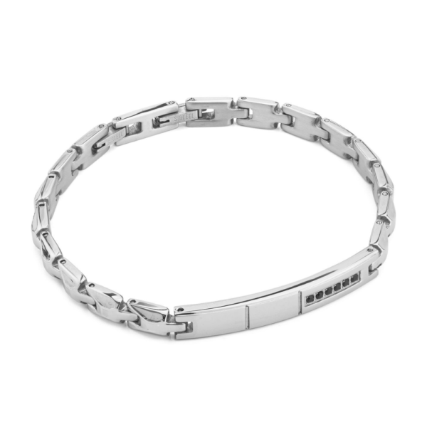 Bracciale Uomo Boccadamo Man In Acciaio Silver Con Piastra E Zirconi Neri