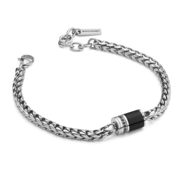 Bracciale Uomo Boccadamo Man In Acciaio Silver Con Pvd E Zirconi Neri