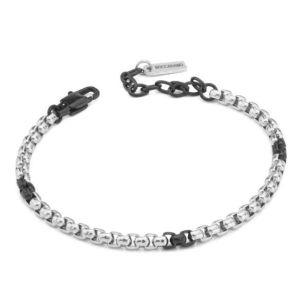 Bracciale Uomo Boccadamo Man In Acciaio Silver E Nero Con Trama Barilotto