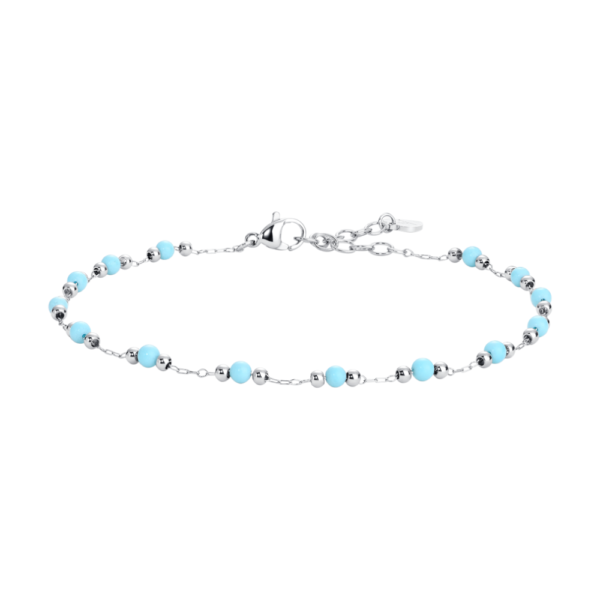 Cavigliera Donna Luca Barra In Acciaio Silver E Pietre Turchesi