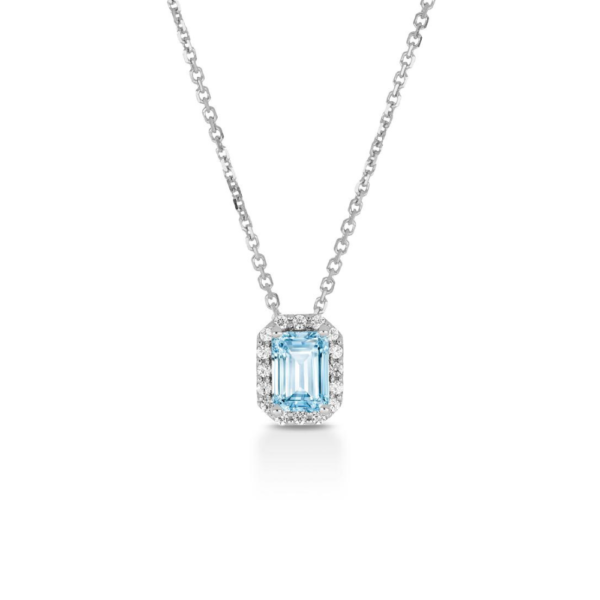 Collana Donna Igold In Oro Bianco 9 Kt Con Zircone Acquamarina E Zirconi Bianchi