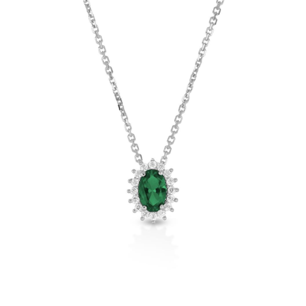 Collana Donna Igold In Oro Bianco 9 Kt Con Zircone Verde E Zirconi Bianchi
