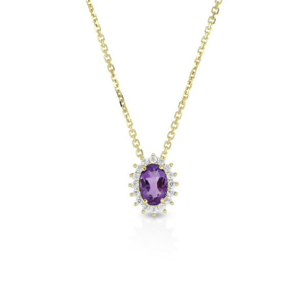 Collana Donna Igold In Oro Giallo 9 Kt Con Zircone Ametista E Zirconi Bianchi
