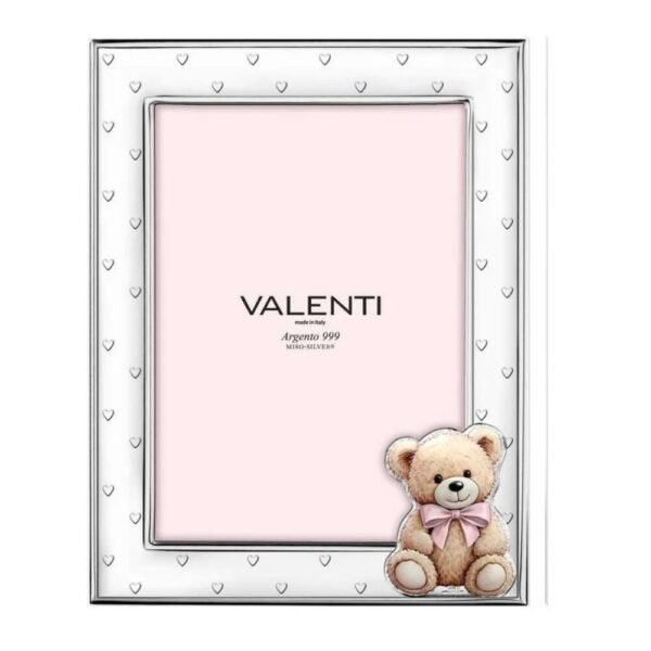 Cornice Portafoto Valenti Baby Rosa In Argento 999 Con Orsetto Teddy
