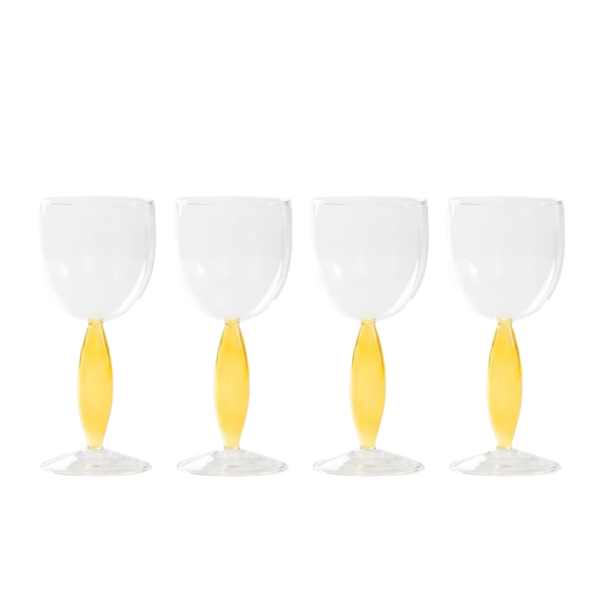Set 4 Calici Vino Rosso Zafferano Dorico In Vetro Trasparente E Giallo