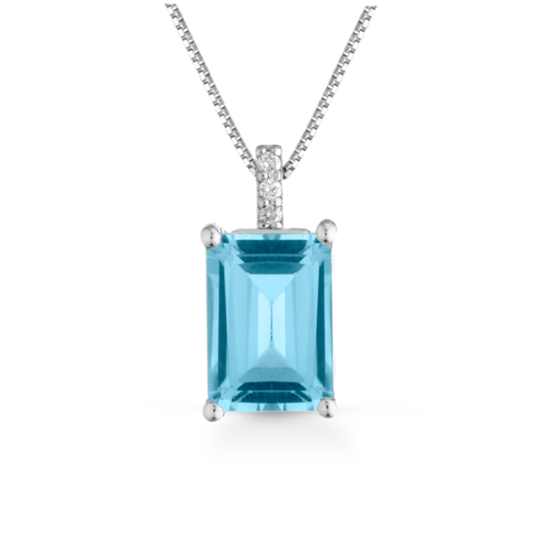 Collana Donna Kioto In Oro Bianco 9 Kt Con Diamanti 0.012 Ct E Topazio Azzurro