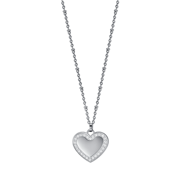 Collana Donna Luca Barra In Acciaio Con Cuore E Cristalli Bianchi