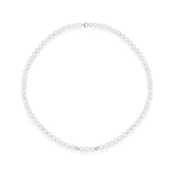 Collana Perle Donna Kioto Con Sfere Rigate In Oro Bianco 9 Kt
