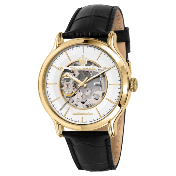 Orologio Uomo Automatico Epoca Maserati In Acciaio Dorato E Pelle Nera