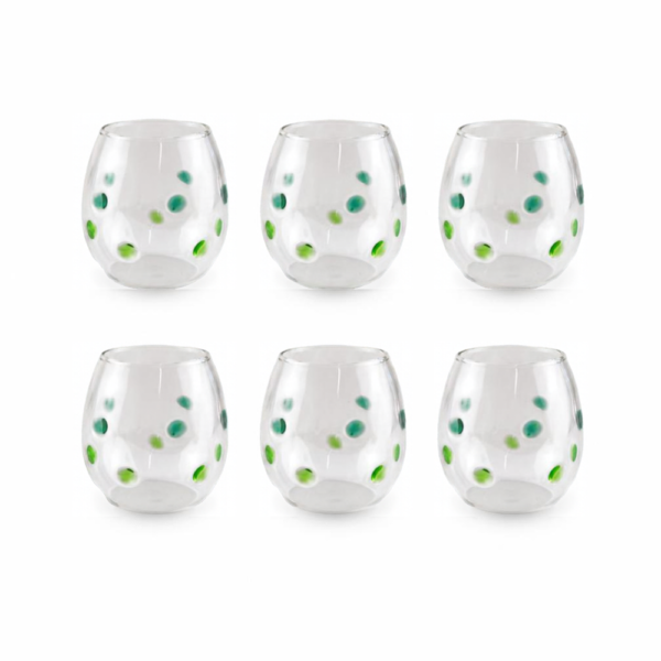 Set 6 Bicchieri Acqua Wd Lifestile In Vetro Con Decori Verdi